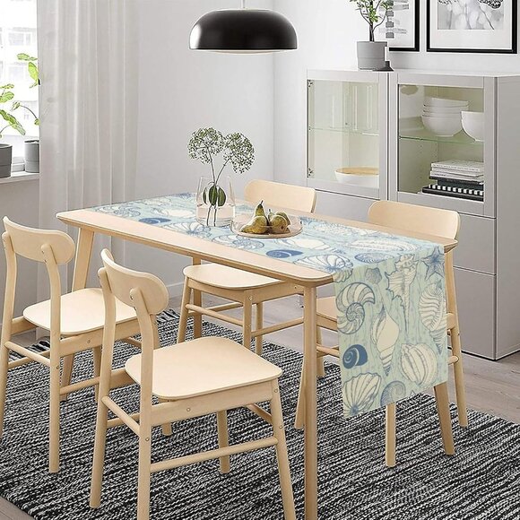 Vintage Look Seashells Table Runner - Blue Coastal Sealife Theme - Costal Decor - Picture 5 of 5